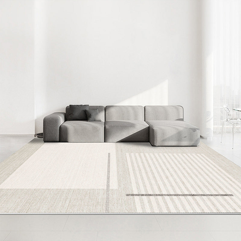 Causal Line Carpet Polyester Beige Carpet Tear Resistant Carpet for Living Room
