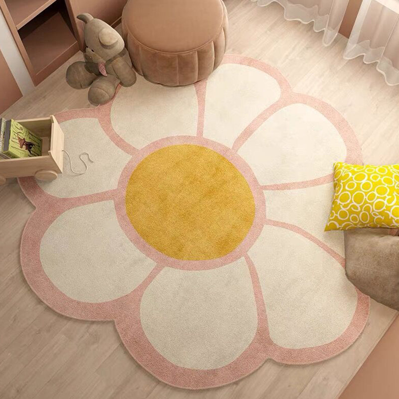 Casual Smiling Face Indoor Rug Polyester Orange Rug Washable Rug for Drawing Room