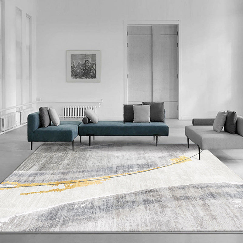 Grey Modern Rug Polyester Graphic Area Rug Washable Rug for Living Room