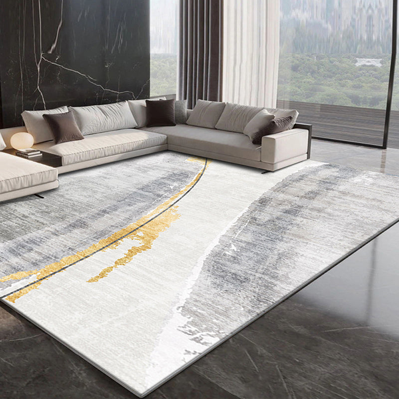 Grey Modern Rug Polyester Graphic Area Rug Washable Rug for Living Room
