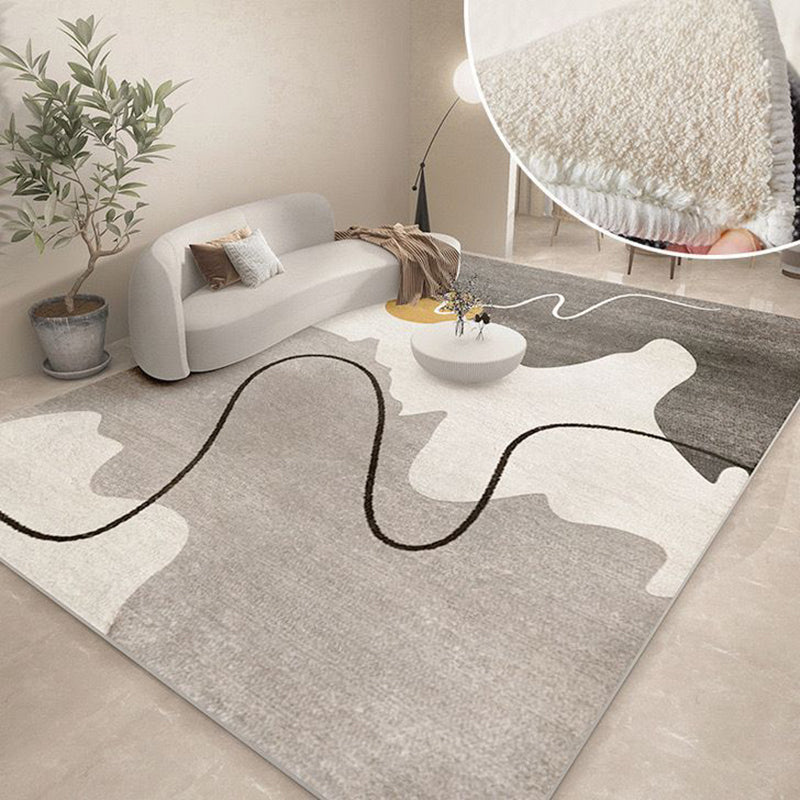 Gray Line Carpet Polyester Simple Carpet Washable Carpet for Drawing Room