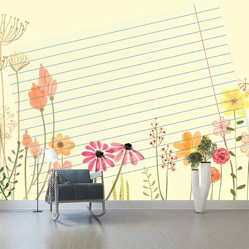 Flower Pattern Wallpaper Mildew Resistant Sleeping Room Wall Mural