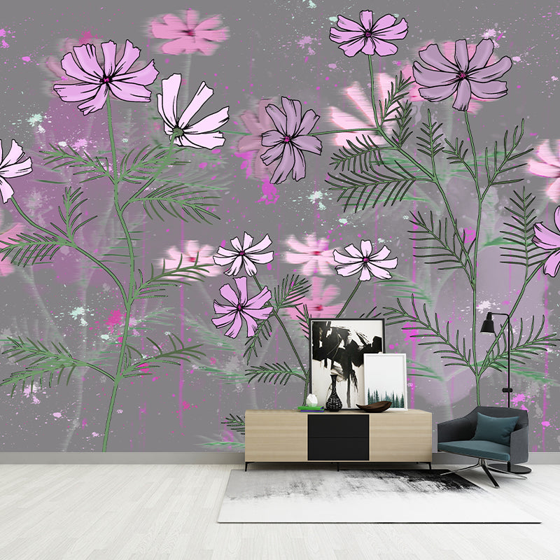 Modern Illustration Mural Wallpaper Flowers Sitting Room Wall Mural