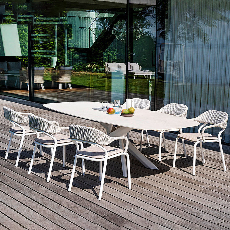 Boho Stone Top Dining Set 1/5/7 Pcs Dinette Table Set with Rattan Chairs