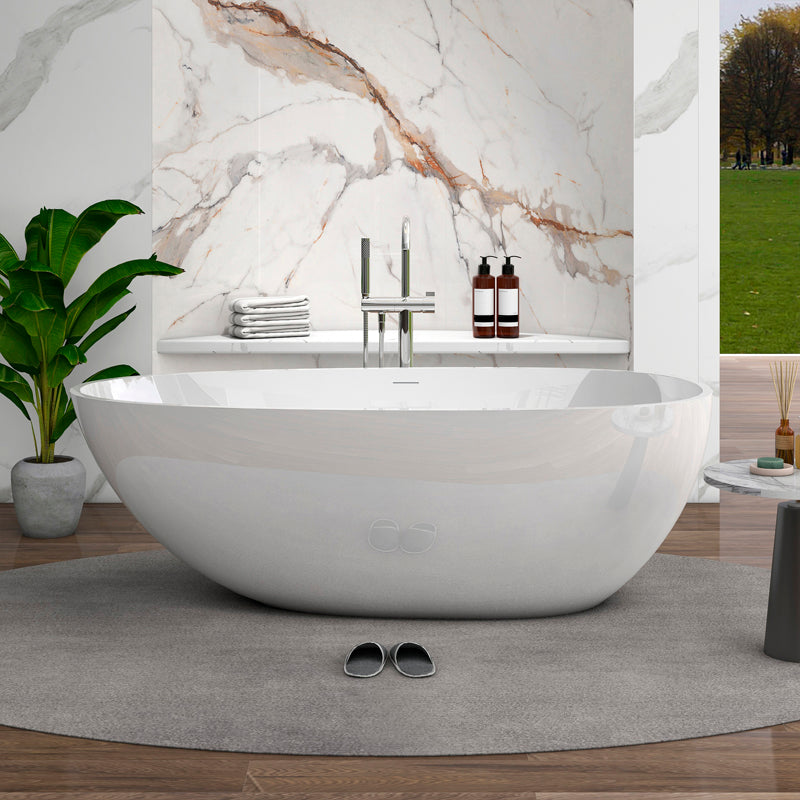 Modern Ellipse Stone Bathtub Freestand Soaking Bathtub with Overflow Hole