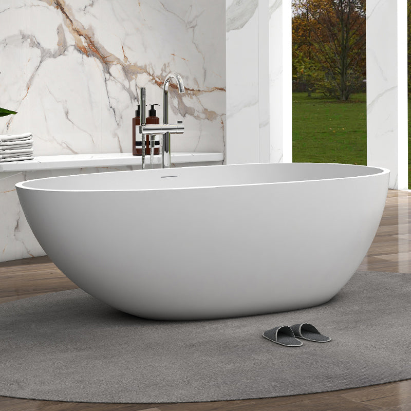 Modern Ellipse Stone Bathtub Freestand Soaking Bathtub with Overflow Hole