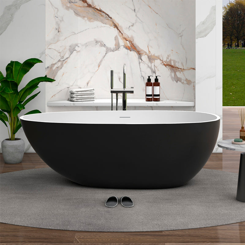 Modern Ellipse Stone Bathtub Freestand Soaking Bathtub with Overflow Hole