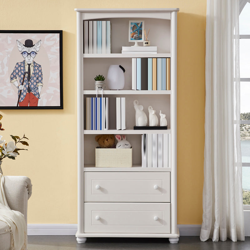 Closed Back Modern Bookcase Standard White Wooden Bookshelf with Shelves