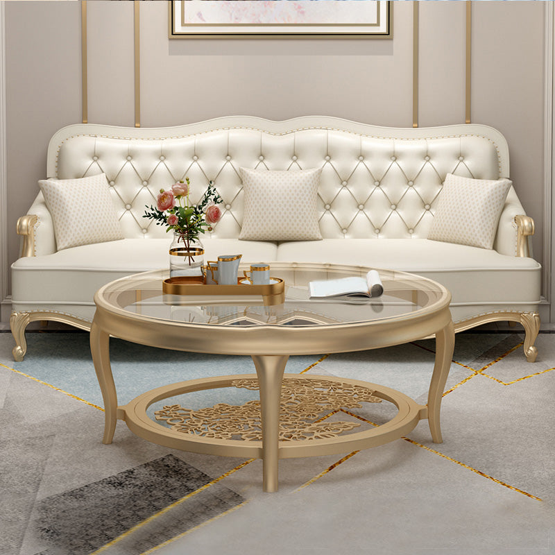 Beige Mid-Century Modern Sofa Tufted Genuine Leather Recessed Arm Sofa