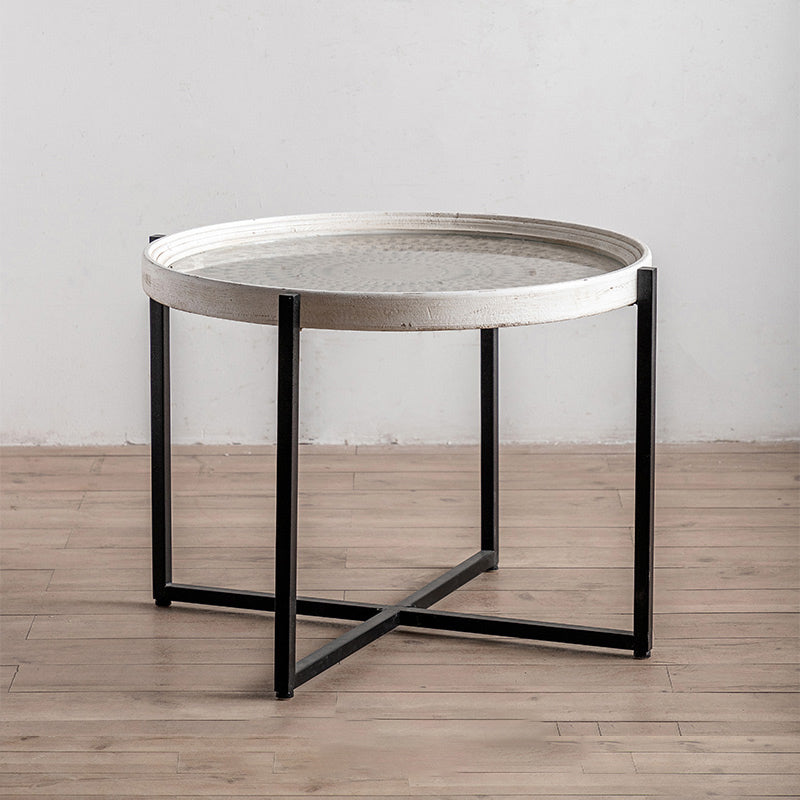 French Country Side Table Glass Top Single Accent Side Table