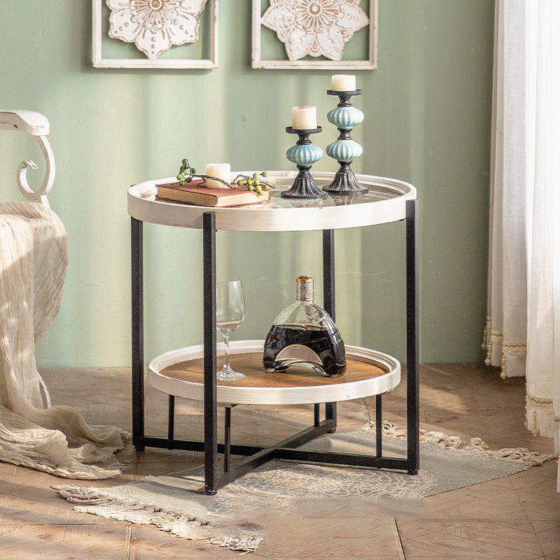 French Country Side Table Glass Top Single Accent Side Table