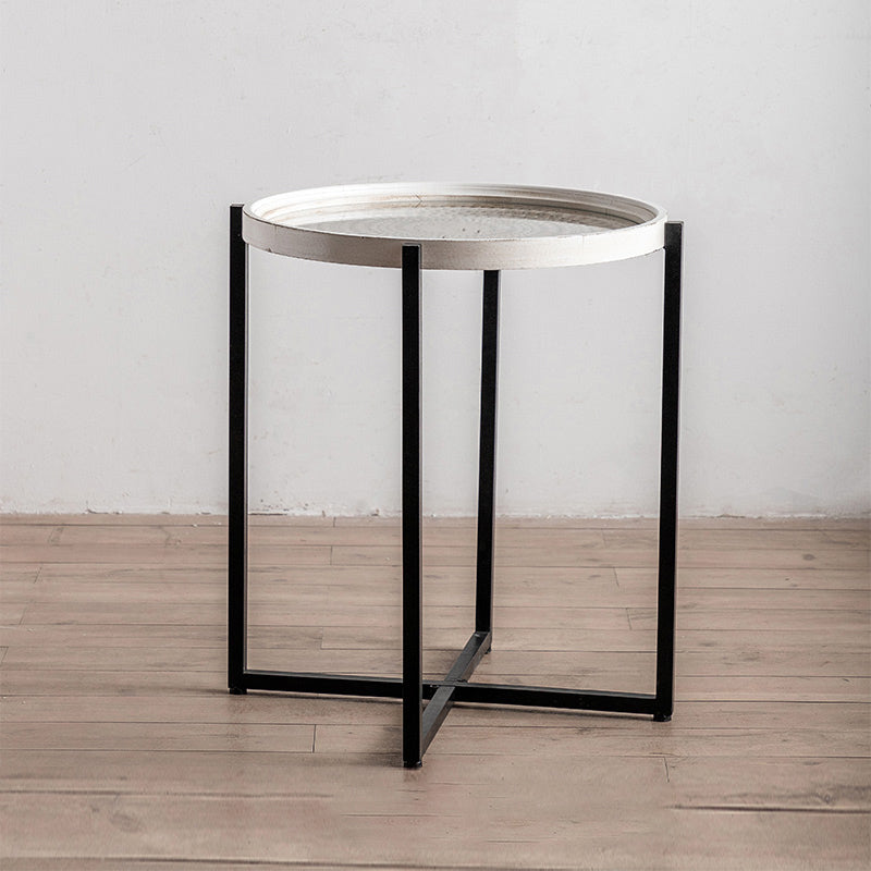 French Country Side Table Glass Top Single Accent Side Table