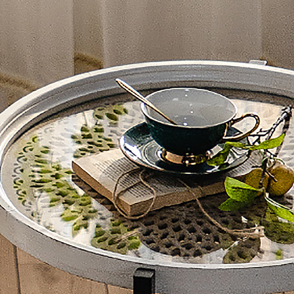 French Country Side Table Glass Top Single Accent Side Table