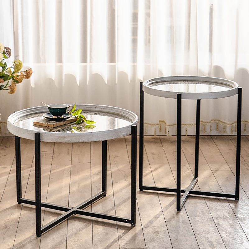 French Country Side Table Glass Top Single Accent Side Table