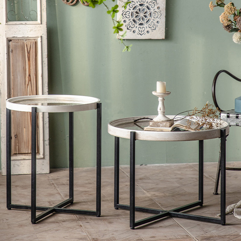 French Country Side Table Glass Top Single Accent Side Table