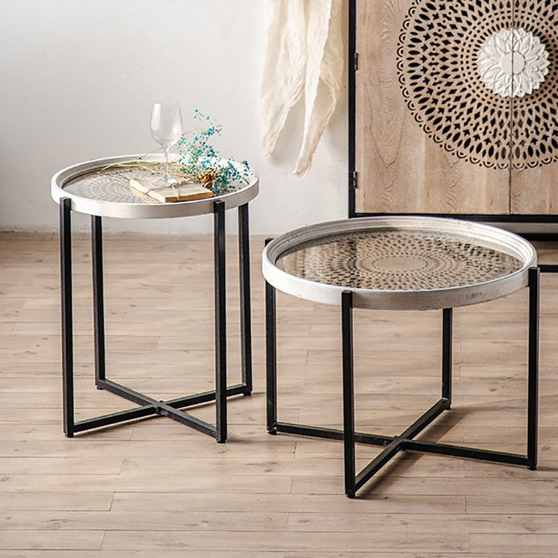 French Country Side Table Glass Top Single Accent Side Table