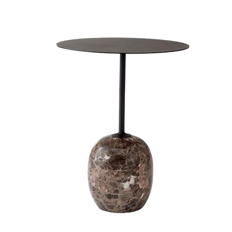 Modern Black/White Metal End Table Marble Pedestal Side Table