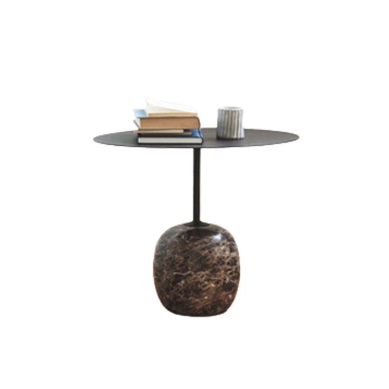 Modern Black/White Metal End Table Marble Pedestal Side Table