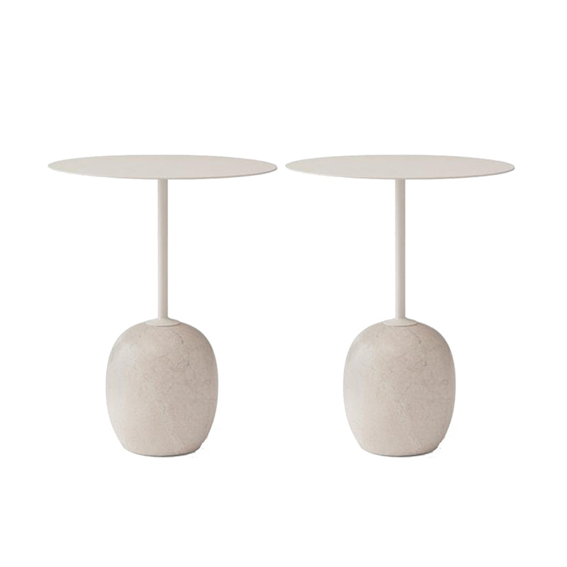 Modern Black/White Metal End Table Marble Pedestal Side Table