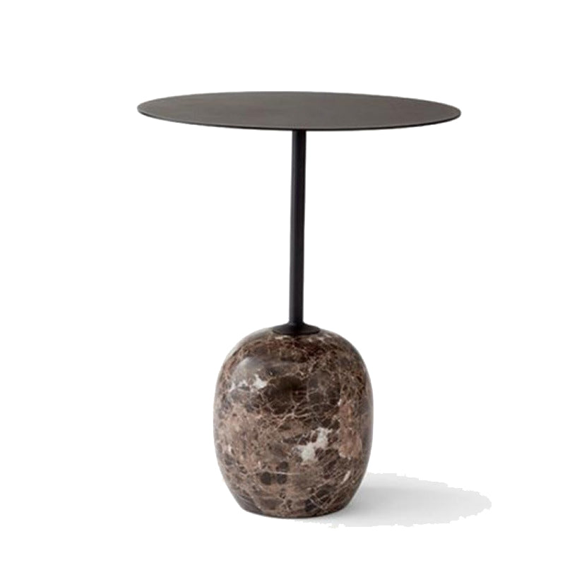 Modern Black/White Metal End Table Marble Pedestal Side Table