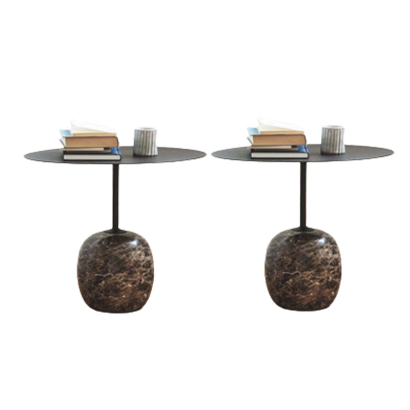 Modern Black/White Metal End Table Marble Pedestal Side Table