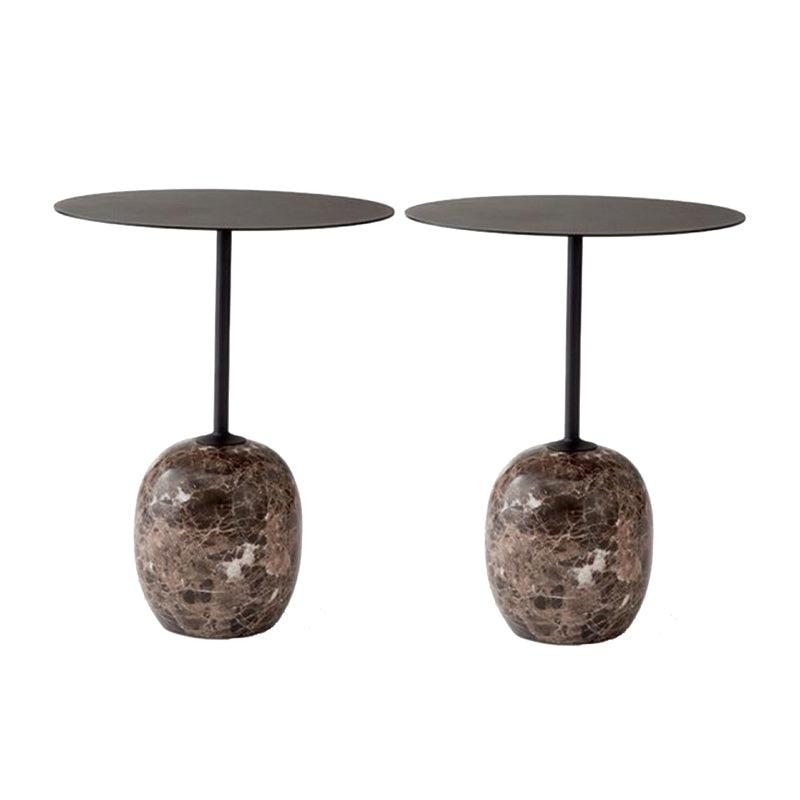 Modern Black/White Metal End Table Marble Pedestal Side Table