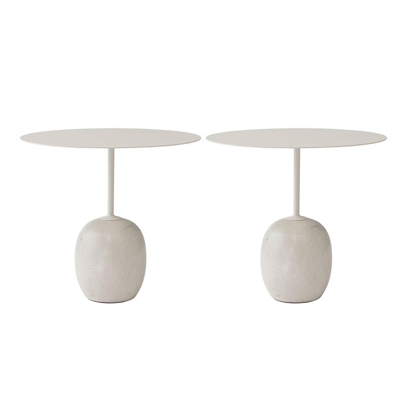 Modern Black/White Metal End Table Marble Pedestal Side Table