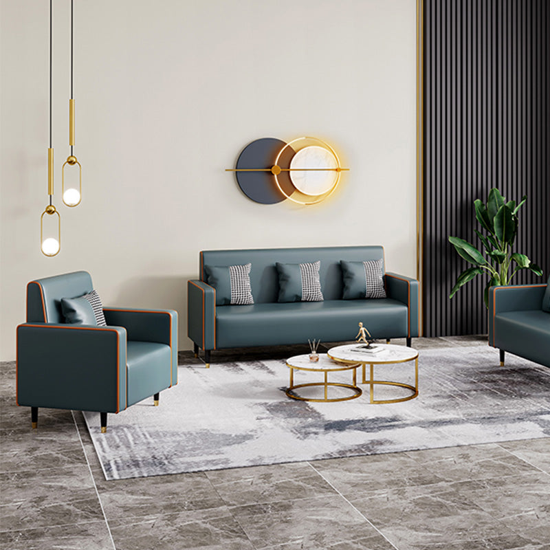 Cushions Square Arm Sofa Leather and Wood Seating with Pillows