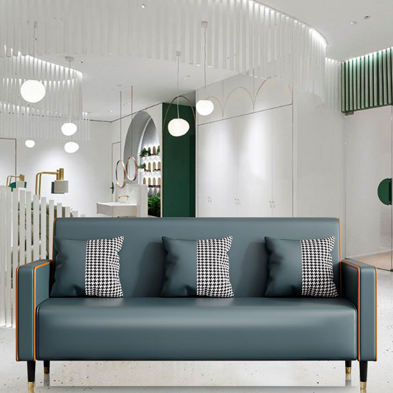 Cushions Square Arm Sofa Leather and Wood Seating with Pillows