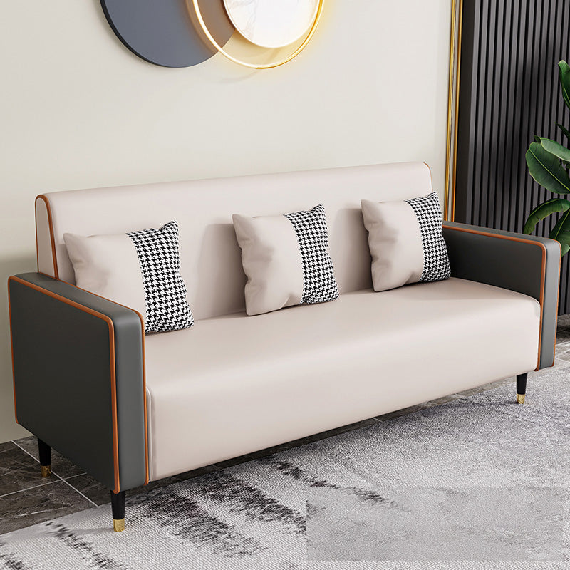 Cushions Square Arm Sofa Leather and Wood Seating with Pillows