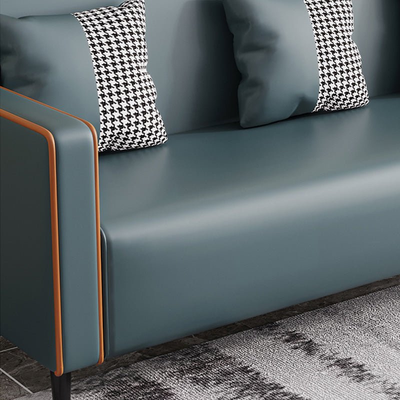 Cushions Square Arm Sofa Leather and Wood Seating with Pillows
