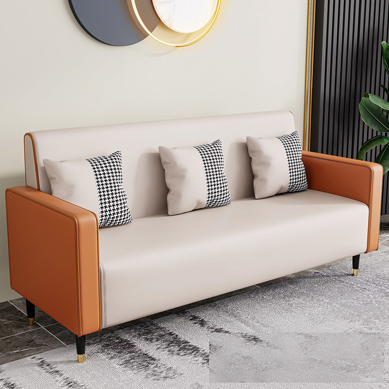 Cushions Square Arm Sofa Leather and Wood Seating with Pillows
