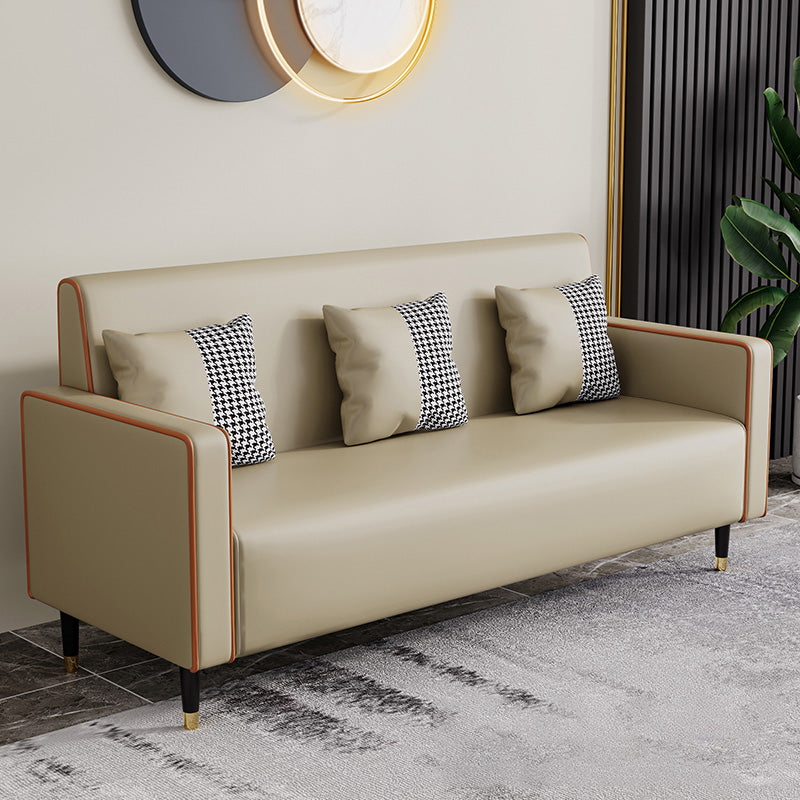 Cushions Square Arm Sofa Leather and Wood Seating with Pillows