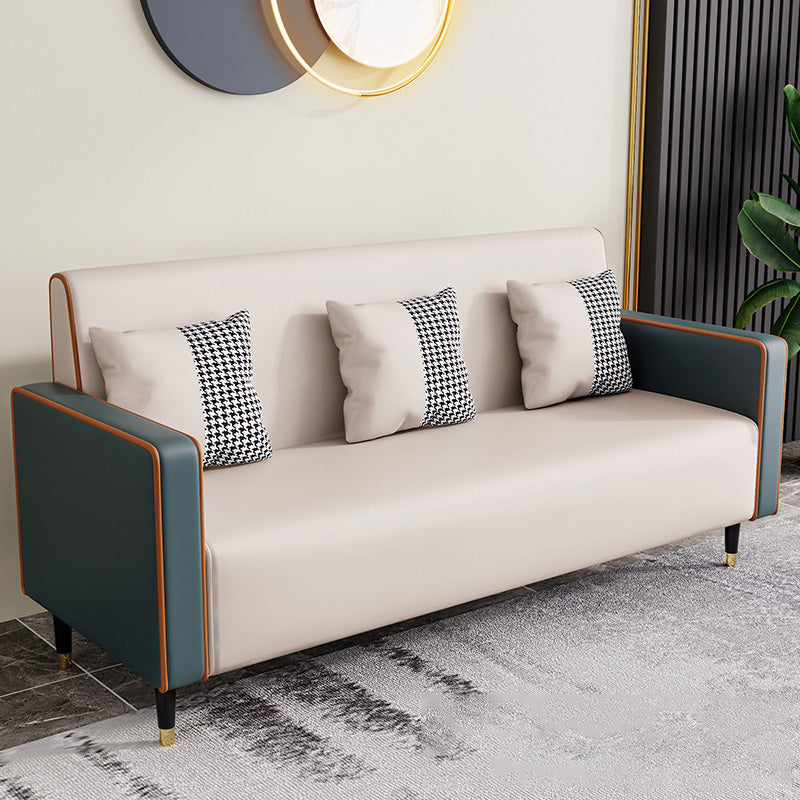 Cushions Square Arm Sofa Leather and Wood Seating with Pillows