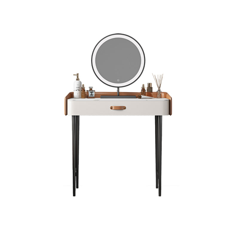 Stone Top Make-up Vanity Orange Solid Wood Vanity Dressing Table Set