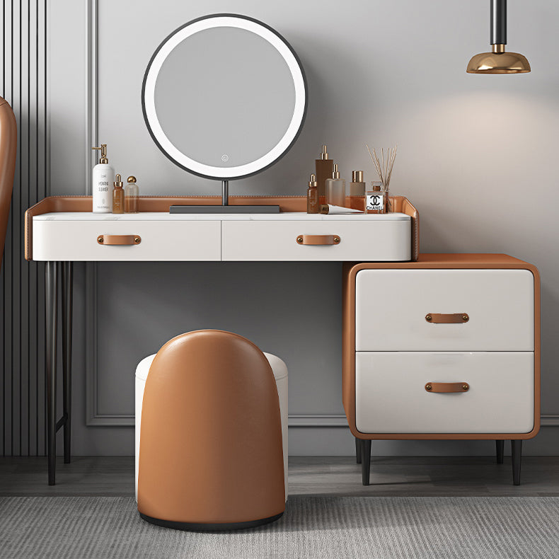 Stone Top Make-up Vanity Orange Solid Wood Vanity Dressing Table Set