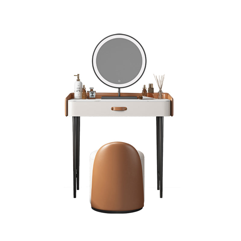 Stone Top Make-up Vanity Orange Solid Wood Vanity Dressing Table Set