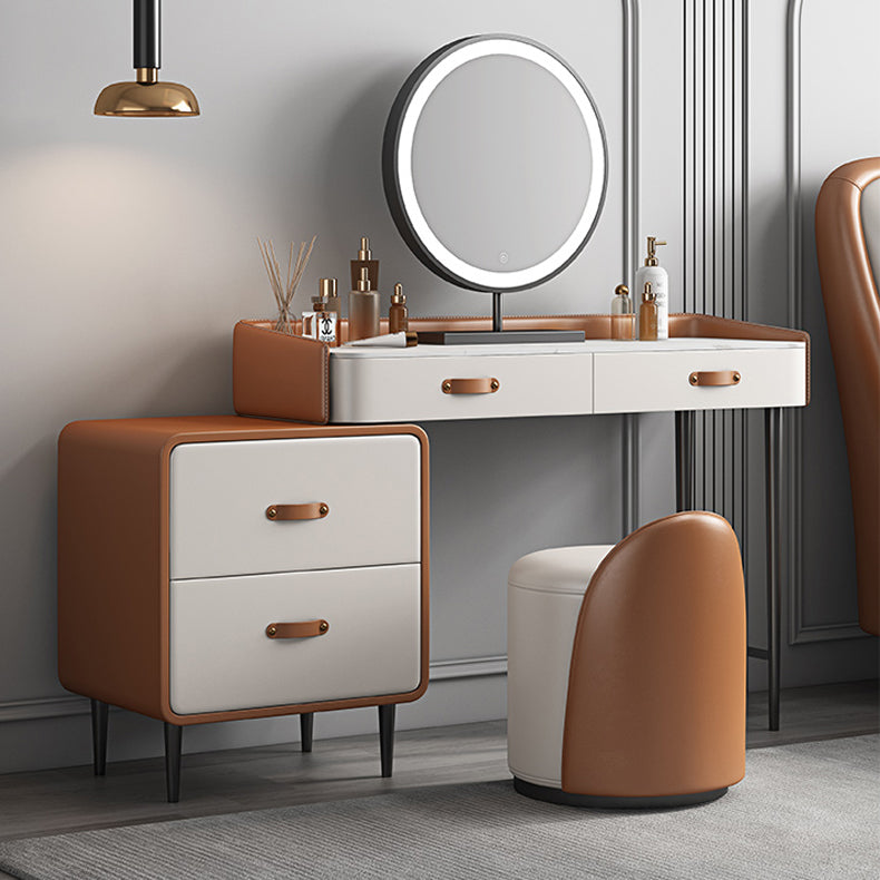 Stone Top Make-up Vanity Orange Solid Wood Vanity Dressing Table Set