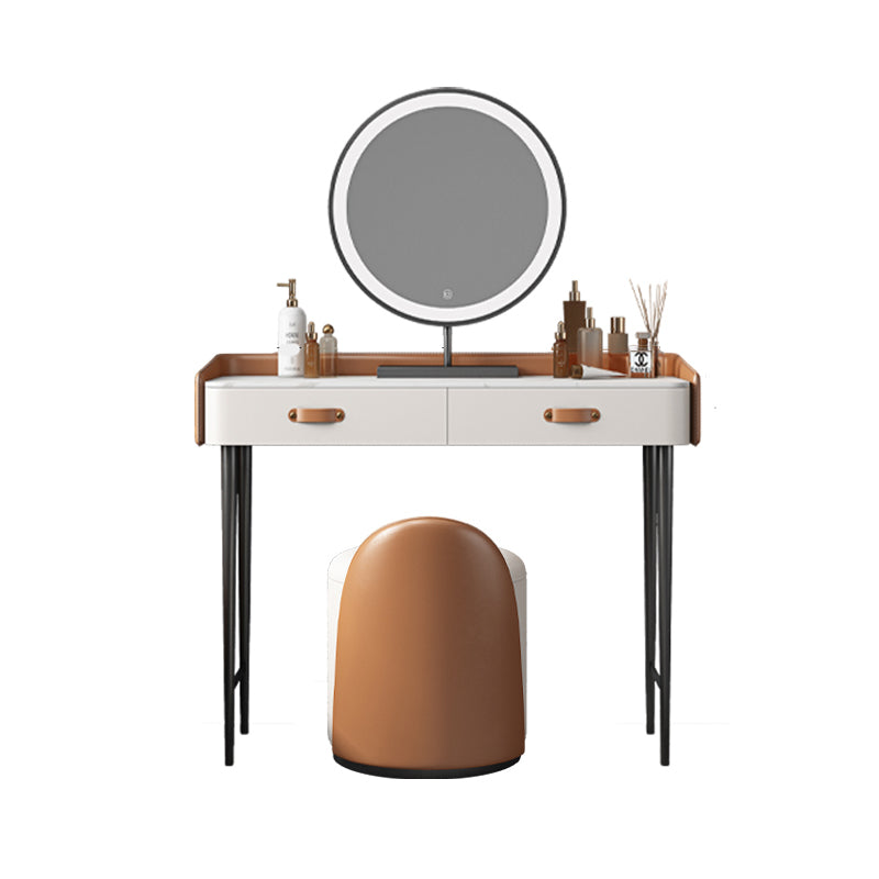 Stone Top Make-up Vanity Orange Solid Wood Vanity Dressing Table Set