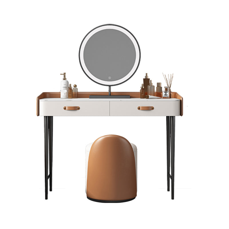 Stone Top Make-up Vanity Orange Solid Wood Vanity Dressing Table Set