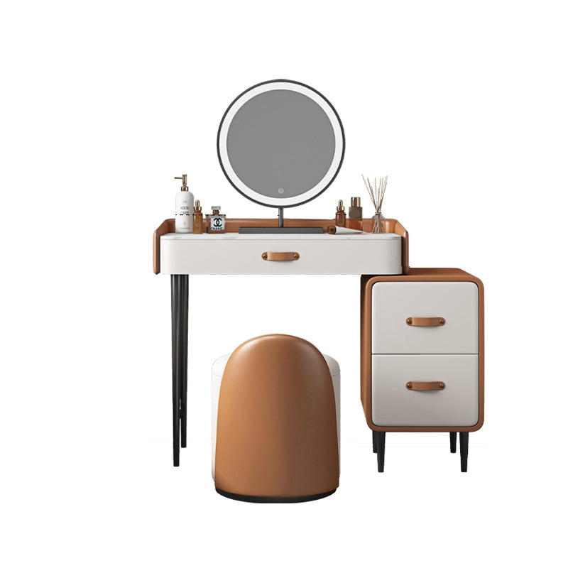 Stone Top Make-up Vanity Orange Solid Wood Vanity Dressing Table Set
