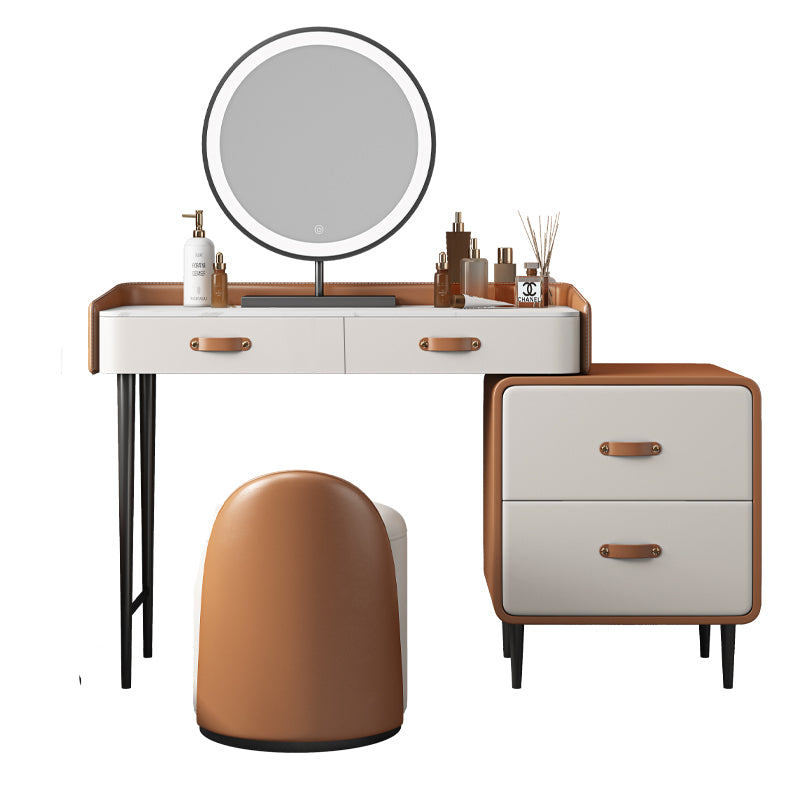 Stone Top Make-up Vanity Orange Solid Wood Vanity Dressing Table Set