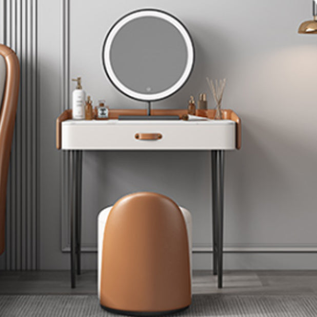 Stone Top Make-up Vanity Orange Solid Wood Vanity Dressing Table Set