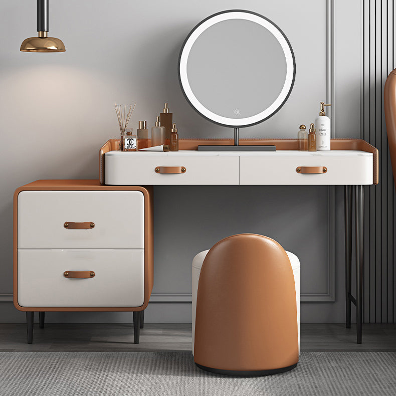 Stone Top Make-up Vanity Orange Solid Wood Vanity Dressing Table Set
