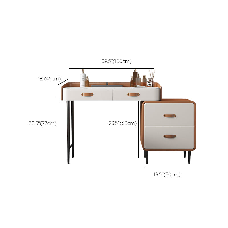 Stone Top Make-up Vanity Orange Solid Wood Vanity Dressing Table Set