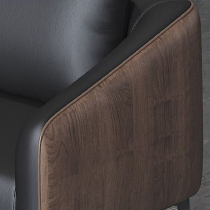 Sloped Arm Sofa in Black with Pillows Leather Stain Resistant Sofa
