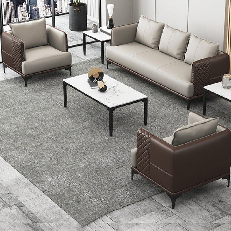 Modern Living Room Sofa Tuxedo Arm Sofa with Pillow and Black Metal Legs