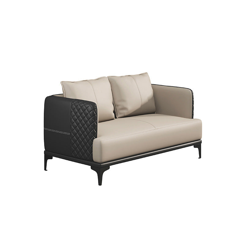 Modern Living Room Sofa Tuxedo Arm Sofa with Pillow and Black Metal Legs