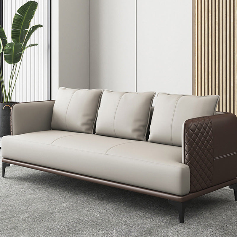 Modern Living Room Sofa Tuxedo Arm Sofa with Pillow and Black Metal Legs