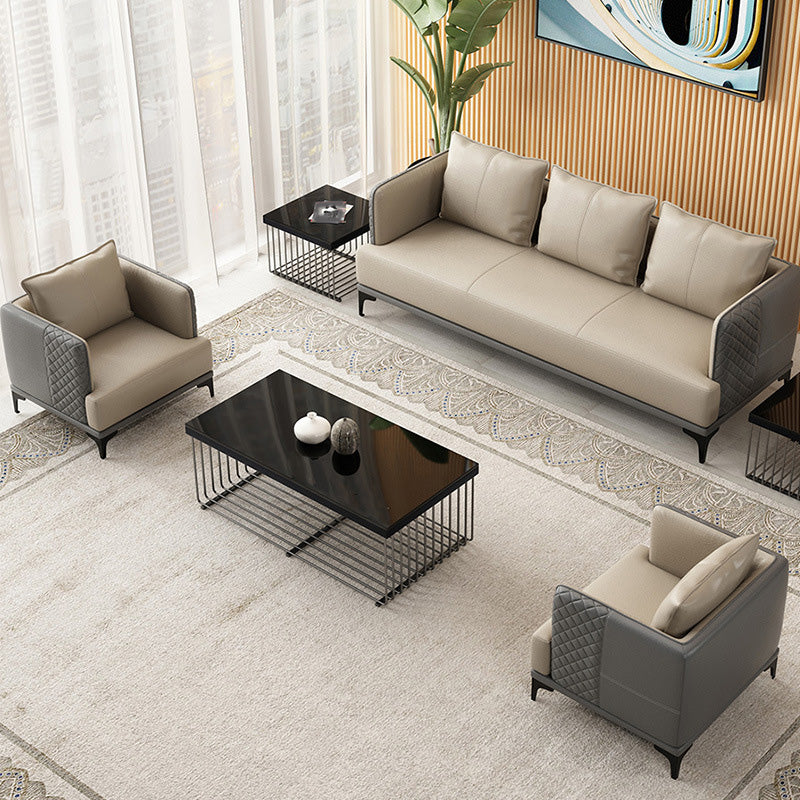 Modern Living Room Sofa Tuxedo Arm Sofa with Pillow and Black Metal Legs